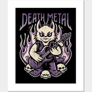 Death Metal Satanic Baphomet Cat playing guitar Posters and Art